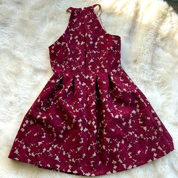 Altar’d State Cranberry Brocade Floral Mini Holiday Dress Size M - Picture 2 of 10